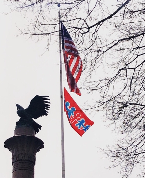 photo of children's memorial flag on flagpole