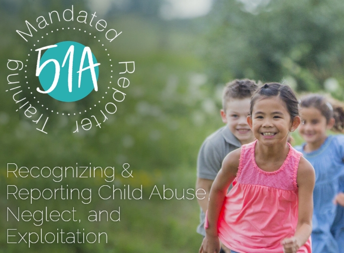 Mandated Reporter training logo and photo of children running